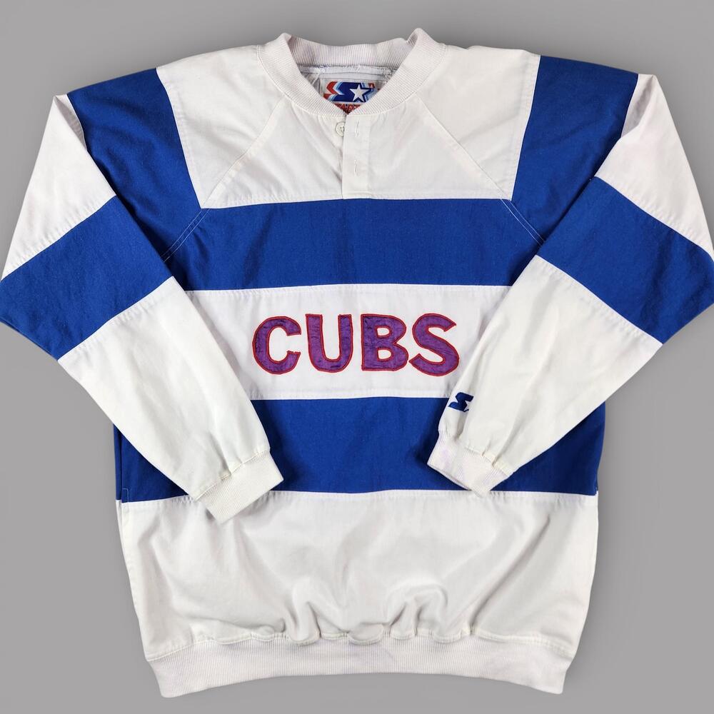 VTG 80s Starter Chicago Cubs Shirt Mens XL Henley Cotton-Blend Twill Baseball
